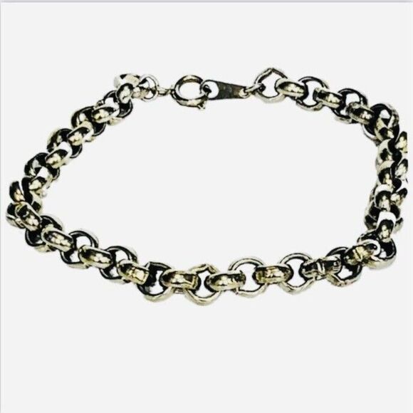 Vintage Silver Toned Open Round Link Chain Boyfriend Bracelet Size 7 - Picture 1 of 6